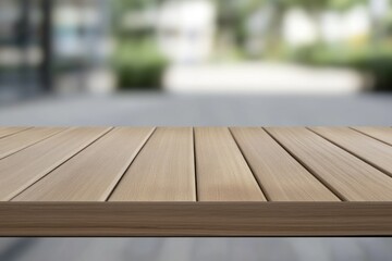 Wall Mural - A wooden table with a blurry background