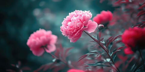 Poster - Close-up shot of a pink flower growing in a lush green field