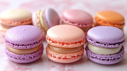 Poster - colorful macaroons on a wooden table