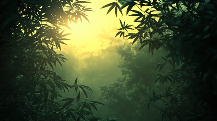  Serene Bamboo Forest at Sunrise with Gentle Mist and Soft Light