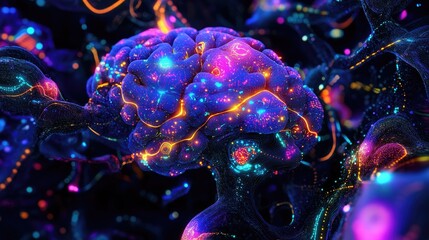 Poster - A vibrant digital rendering of a human brain