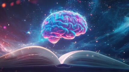 Poster - Luminous Brain Above Open Book Illuminating Knowledge