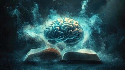 Poster - A Human Brain Above An Open Ancient Book