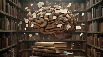 Poster - A Brain Absorbing Knowledge From Books In A Library