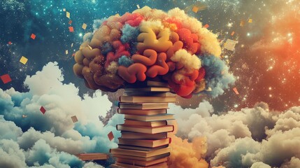 Poster - A Colorful Brain Exploding With Knowledge From Books