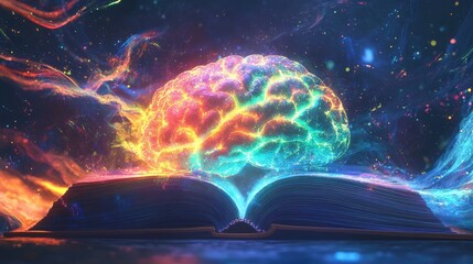 Poster - Luminous Brain Emerging From Open Book Of Knowledge