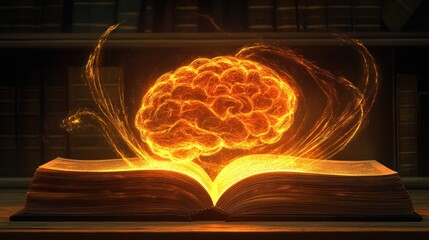 Poster - Fiery Brain Emerging From Ancient Open Book