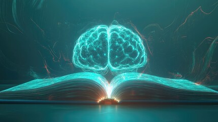 Poster - Illuminated Brain Above Open Book Representing Knowledge
