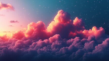 Wall Mural - Dreamy Sunset Clouds in a Serene Sky with Twinkling Stars