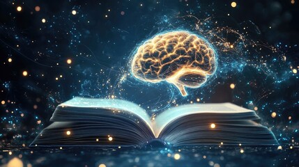 Poster - Luminous Brain Emerging From Open Book Pages