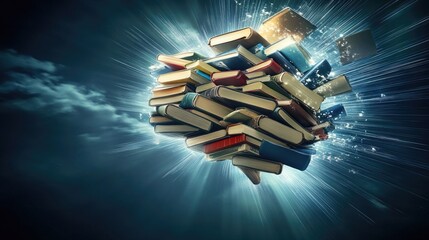 Poster - A radiant cluster of books floats amidst the clouds