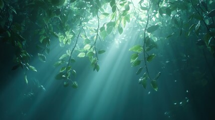 Wall Mural - Sunlight Filtering Through Leaves in a Serene Forest Setting