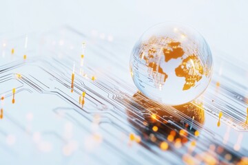 Poster - A glass globe sits atop a circuit board with electronic components