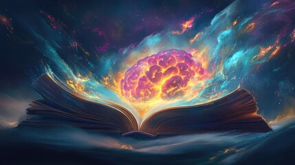 Poster - Flaming Brain Emerging From Open Book Pages