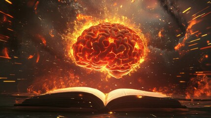 Poster - Flaming Brain Above Open Book Of Knowledge