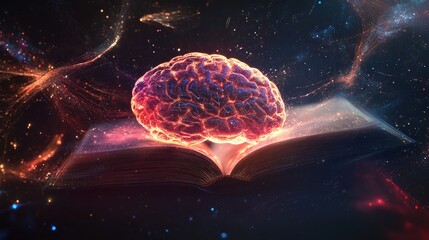 Poster - Illuminated Brain Above Open Book Knowledge Expansion