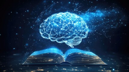 Poster - Glowing Brain Above Open Book Knowledge Illumination