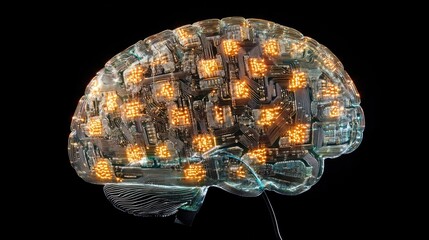 Poster - Illuminated Circuitry Resembling A Human Brain