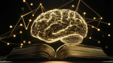 Poster - Illuminated Brain Above Open Ancient Book Knowledge