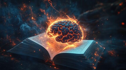 Poster - Flaming Brain Above Open Ancient Book Of Knowledge