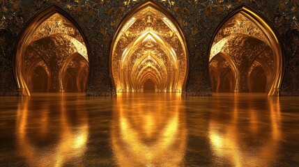 Poster - Golden Archway Hallway Reflecting Light