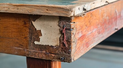 Poster - Worn Wooden Table Corner Shows Age And Decay