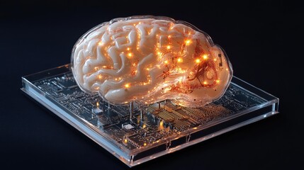 Poster - Illuminated Brain Model on Circuit Board Display
