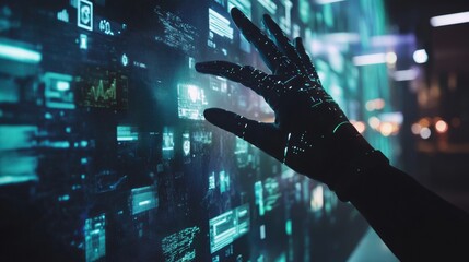 Poster - Robotic Hand Interacting With Futuristic Digital Interface