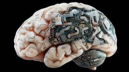 Poster - A translucent brain integrated with circuit boards