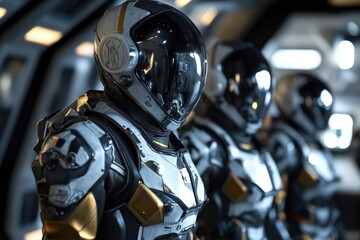 Wall Mural - a group of astronauts in space suits standing together, ready for their mission