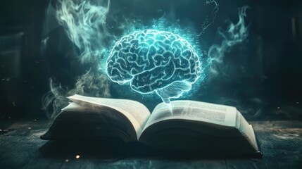 Poster - Glowing Brain Emerging From An Open Book
