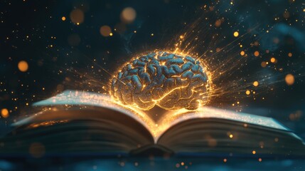 Poster - Glowing Brain Emerging From Open Book Pages