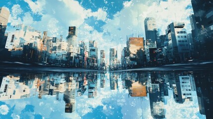 Poster - Cityscape Reflection A Futuristic Urban Scene