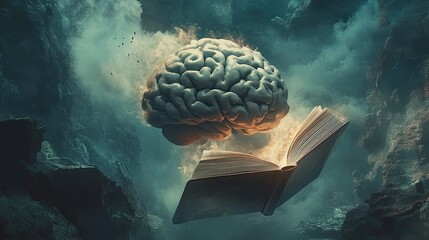 Poster - A Glowing Brain Above An Open Ancient Book