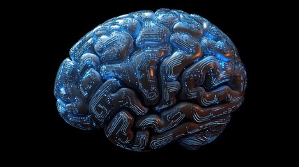 Poster - A Futuristic Metallic Brain With Glowing Circuitry