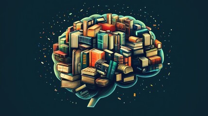 Poster - A Brain Shaped Like a Stack of Books Represents Knowledge