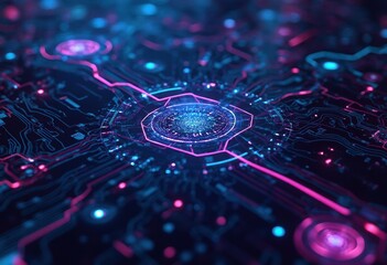 Poster - Retro-Neon Circuitry Landscape