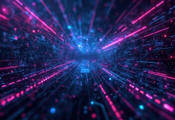 Poster - A glowing tunnel of neon lights