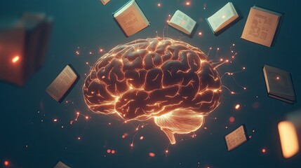 Poster - Illuminated Brain Absorbing Knowledge From Books