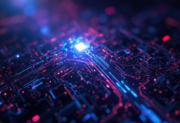 Aufkleber - Electronic Circuit Board with Microchip and Digital Display