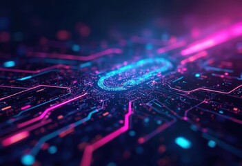 Aufkleber - Neon Lights and Geometric Shapes Abstract Background
