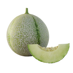 Aufkleber - A whole cantaloupe and a cut slice are shown against a plain white background.
