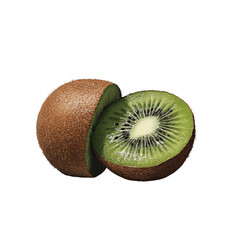 Poster - A digital painting depicts a whole kiwi fruit beside a halved one against a plain white backdrop.