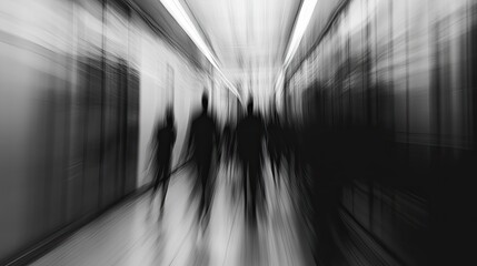 Aufkleber - Blurry Figures Walking Through A Modern Corridor