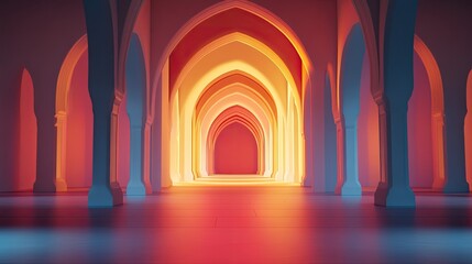 Poster - Illuminated Archway Corridor Warm Hues Architectural Design