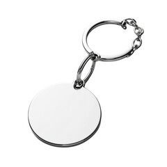 Aufkleber - A silver metal round keychain with a blank surface and a attached chain is shown against a white background.