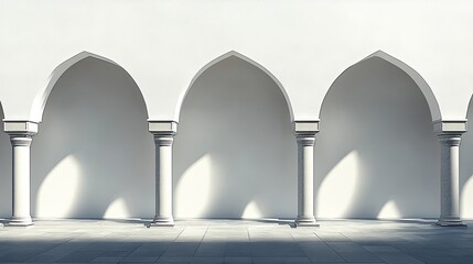 Poster - Elegant white arched colonnade with stone pillars