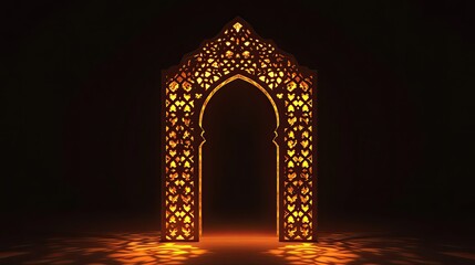 Aufkleber - Illuminated Islamic Archway Intricate Design Glowing Warmly