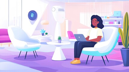 Poster - Woman Working on Laptop in Modern Office Space