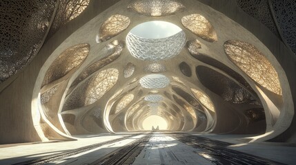 Poster - Futuristic Architectural Corridor Design With Intricate Latticework